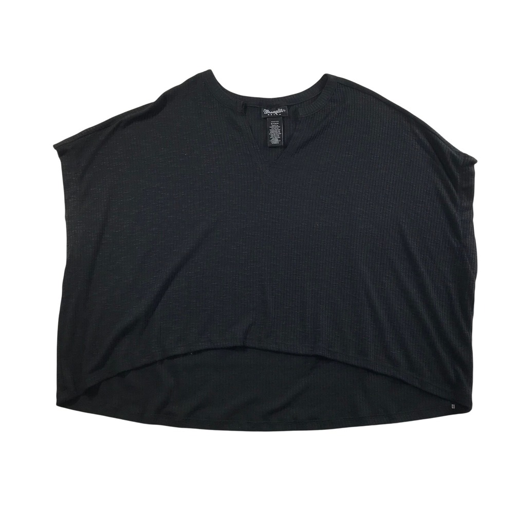 Wrangler Retro Womens Black Ribbed High Low Relaxed Top 112327335 Small NWT